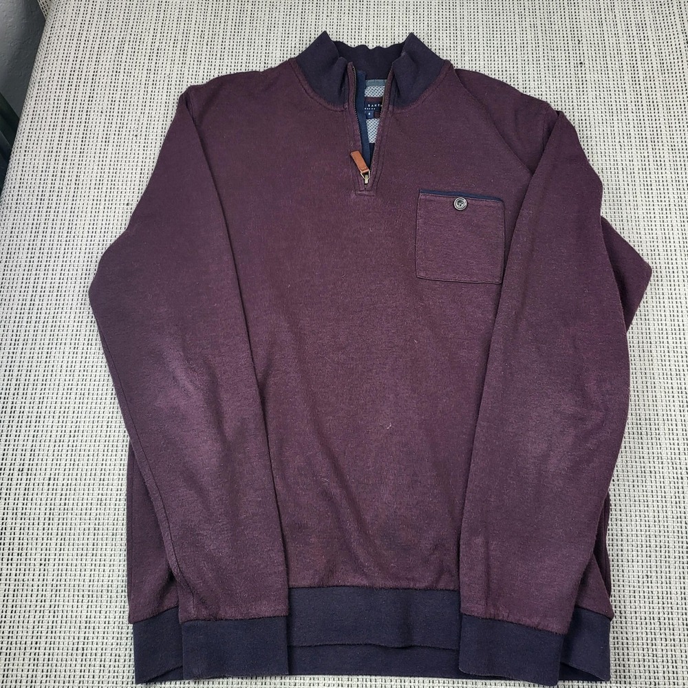 Ted Baker Sweater Mens XL Purple Quarter‎ Zip Mock Neck Chest Pocket Knit Casual